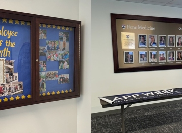 Mahogany display case, also handmade mahogany frame and Formica background for employee of the month board